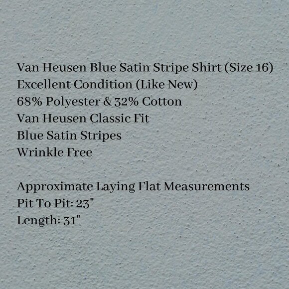 Van Heusen Blue Satin Stripe Shirt Neck 16 - Picture 6 of 8
